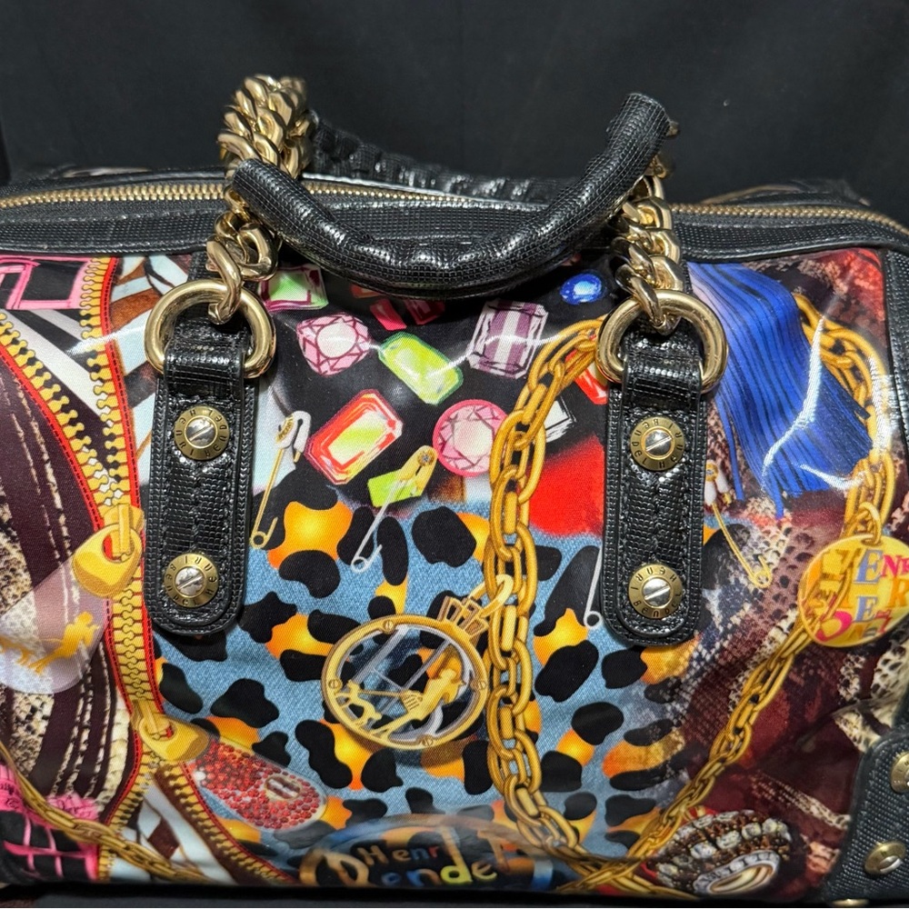 Henri Bendel Colorful Graphic Satchel Bag with Gold Chain Handles and mirror!❤️ - Picture 2 of 6